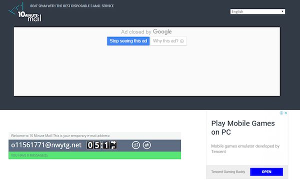 10 Minute Mail - få midlertidig e-postadresse