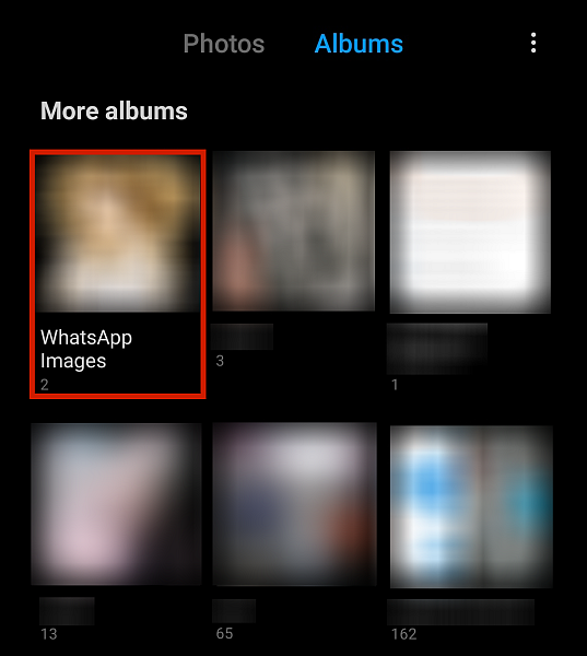 Android 上的照片库，突出显示 WhatsApp 图像文件夹