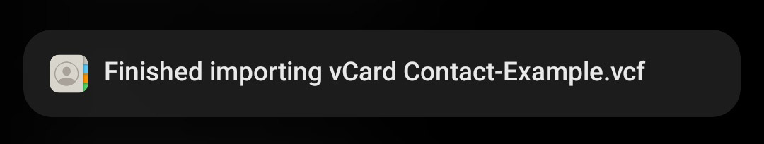 إشعار Android لاستيراد ملف vcf