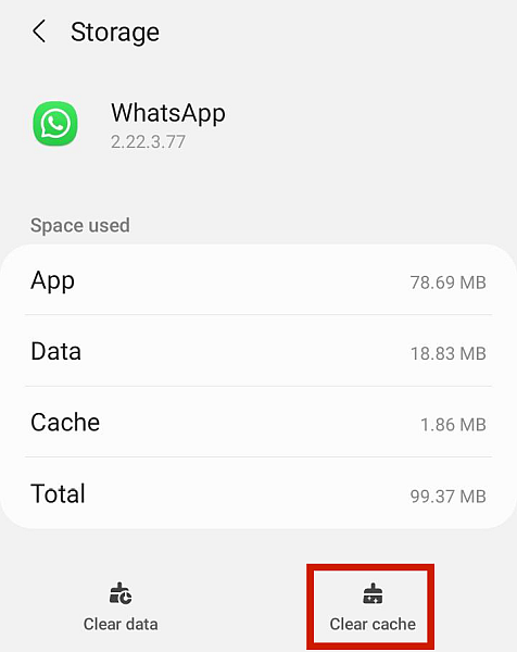 Whatsapp 캐시 지우기
