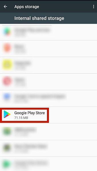 突出显示 Google Play 商店应用的 Android 应用存储设置