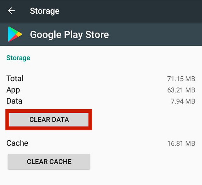突出显示清除数据按钮的 Google Play 商店的存储设置