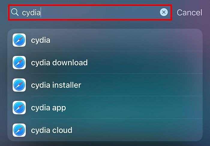 cydia検索の結果が表示されたiPhone検索画面