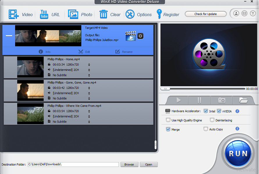 WinX HD Video Converter Deluxe anmeldelse - Slå sammen videoer
