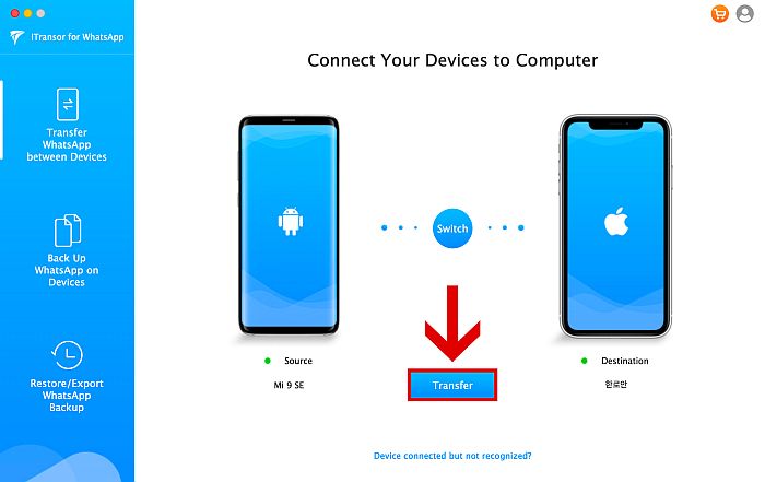 Iniciar la transferencia a través de la aplicación