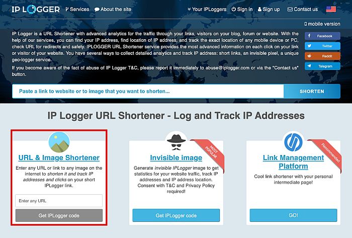 Homepage des IP-Loggers