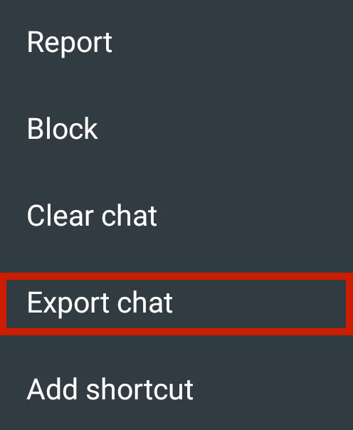 Klepnutím na „Exportovat chat“ zobrazíte všechny možnosti exportu.