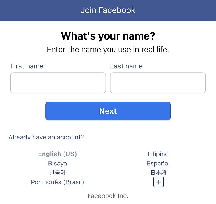 Crear una nueva cuenta en Facebook