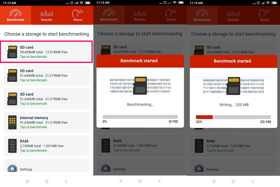 Banc A1 SD - Comment tester la vitesse de la carte Micro SD sur Android