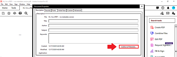 Acrobat additional metadata