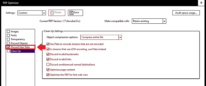 Acrobat discard user data 1