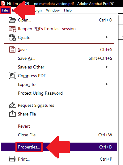 Acrobat file properties