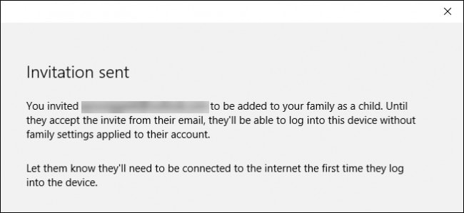إعلان أحد أفراد العائلة على كمبيوتر يعمل بنظام Windows 10