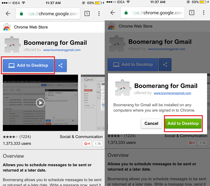 Adicionar extensões à área de trabalho do Chrome a partir do aplicativo Chrome Android iOS