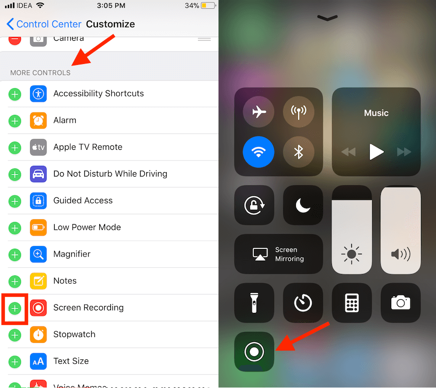 Add Screen Recording to Control Center iPhone