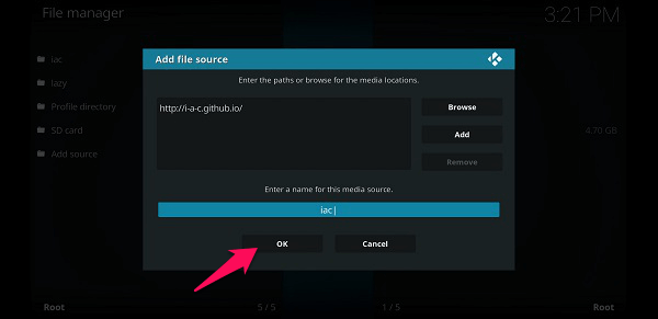 添加文件源 URL - Kodi 存儲庫