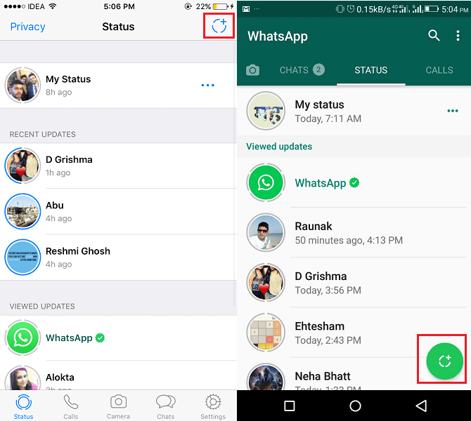 Fügen Sie mehrere WhatsApp-Status-Updates hinzu