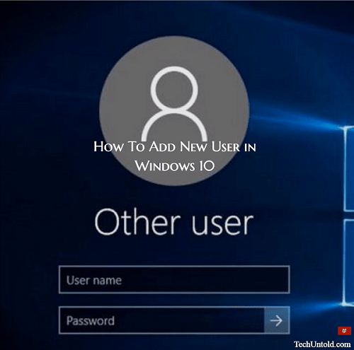 Ho para adicionar novo usuário no Windows 10