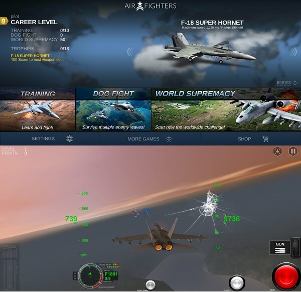 AirFighters - nejlepší hry pro bojové letadlo pro Android