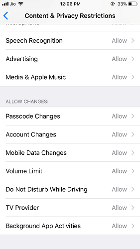 Autoriser les modifications - Restreindre les modifications sur iPhone