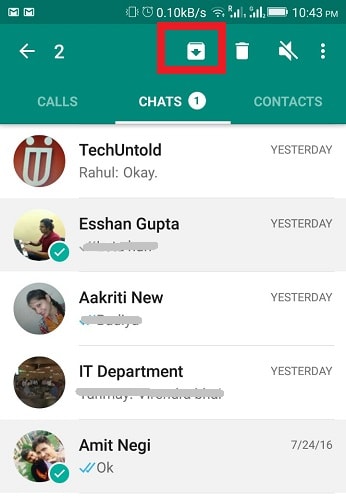 Csevegés elrejtése az Android WhatsApp alkalmazásban