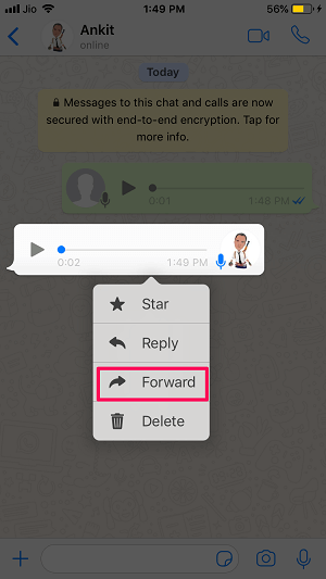 WhatsApp mesajını ilet