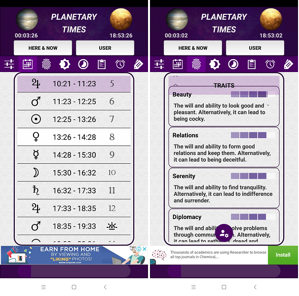 Android için en iyi astroloji uygulaması - Gezegensel zamanlar