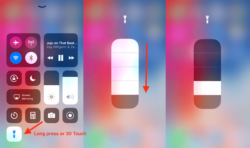 Ändern Sie die Helligkeit der Taschenlampe auf dem iPhone oder iPad