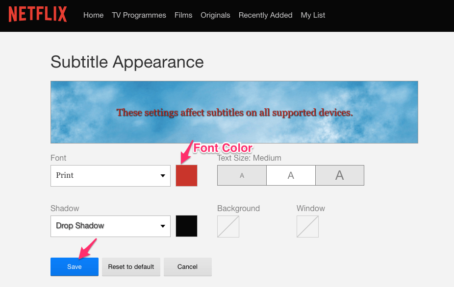 在 Netflix 上更改字幕字体颜色