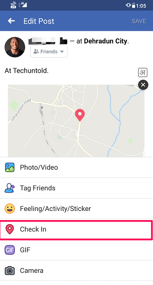 Einchecken aus einem Facebook-Beitrag entfernen