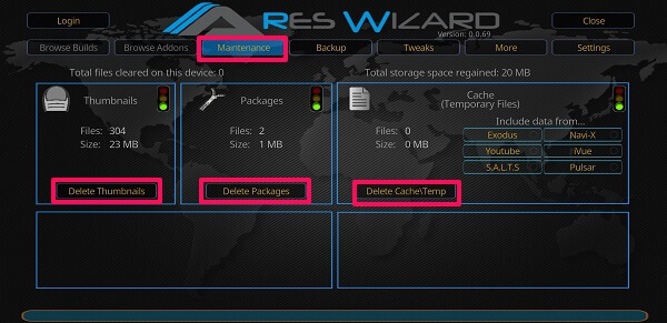 Εκκαθάριση προσωρινής μνήμης στο kodi - Ares Wizard