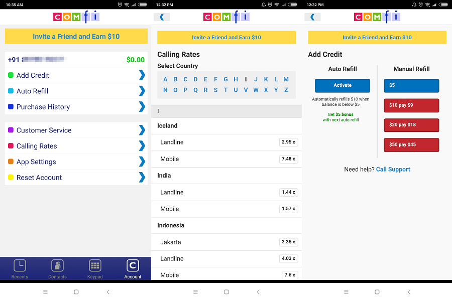 Paramètres du compte Comfi