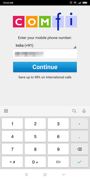 Registro del número de Comfi Mobile