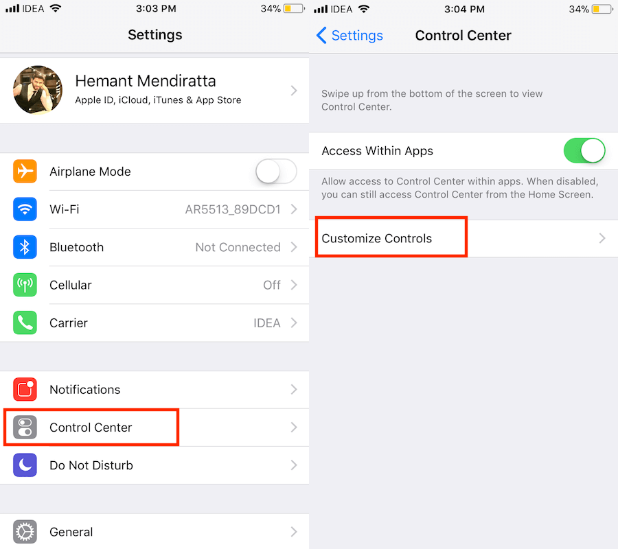 Tilpass kontrollsenteret iOS 11