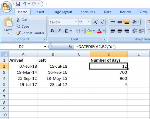 DATEDIF-funktion - Tæl dage eller måneder mellem datoer i excel
