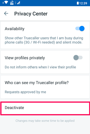 Inaktiválja a Truecaller fiókot