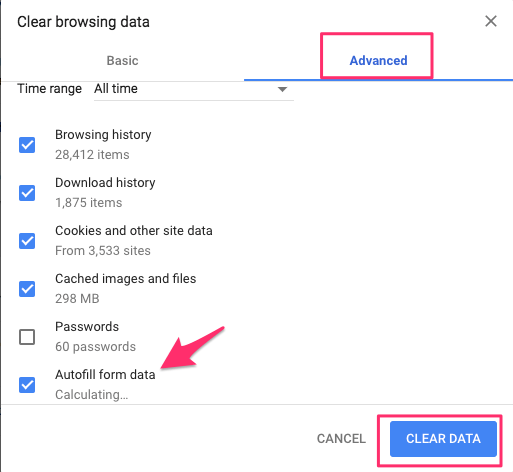 Poista automaattinen täyttö Chromessa