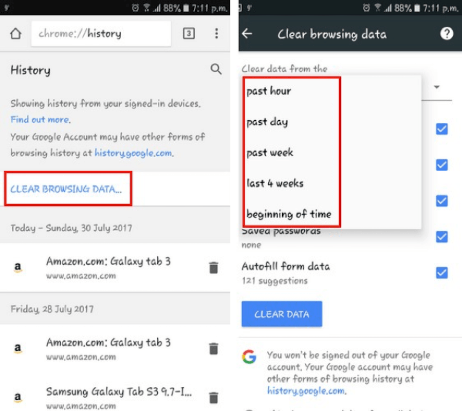 Chrome用Androidの閲覧履歴を削除する