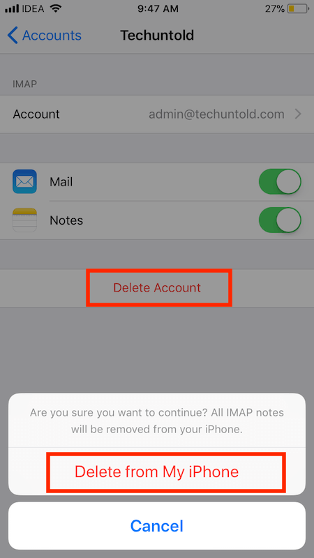 Excluir contas de e-mail no iOS 11 no seu iPhone ou iPad