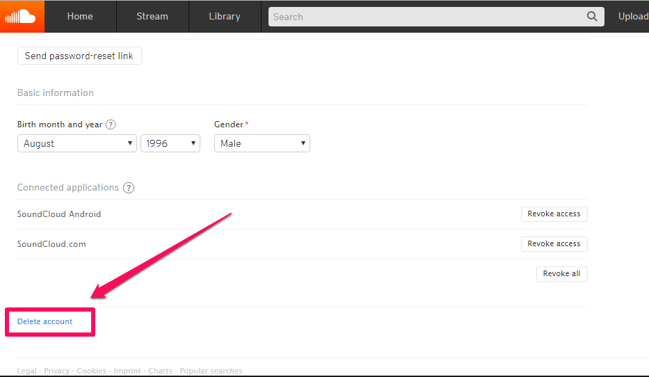 حذف حساب SoundCloud