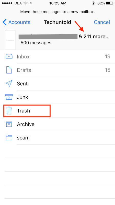 mover todos os e-mails para a Lixeira no iOS