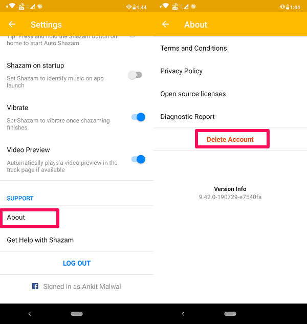 Mobil cihazlarda shazam hesabını silme