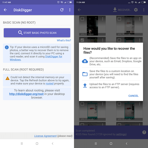 DiskDigger: las mejores aplicaciones de recuperación de fotos para teléfonos Android sin rootear