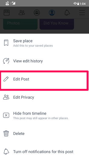 Beitrag in der Facebook-App bearbeiten