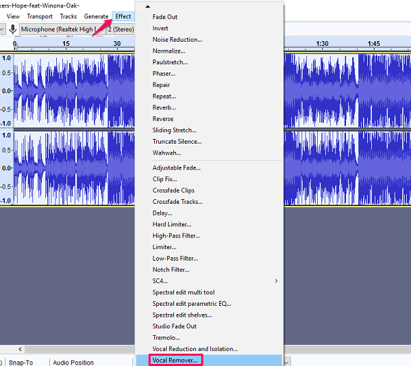 إزالة غناء من أغنية في Audacity