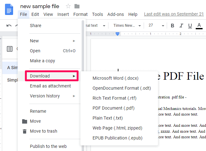 Exportujte Dokumenty Google do Wordu nebo Pdf