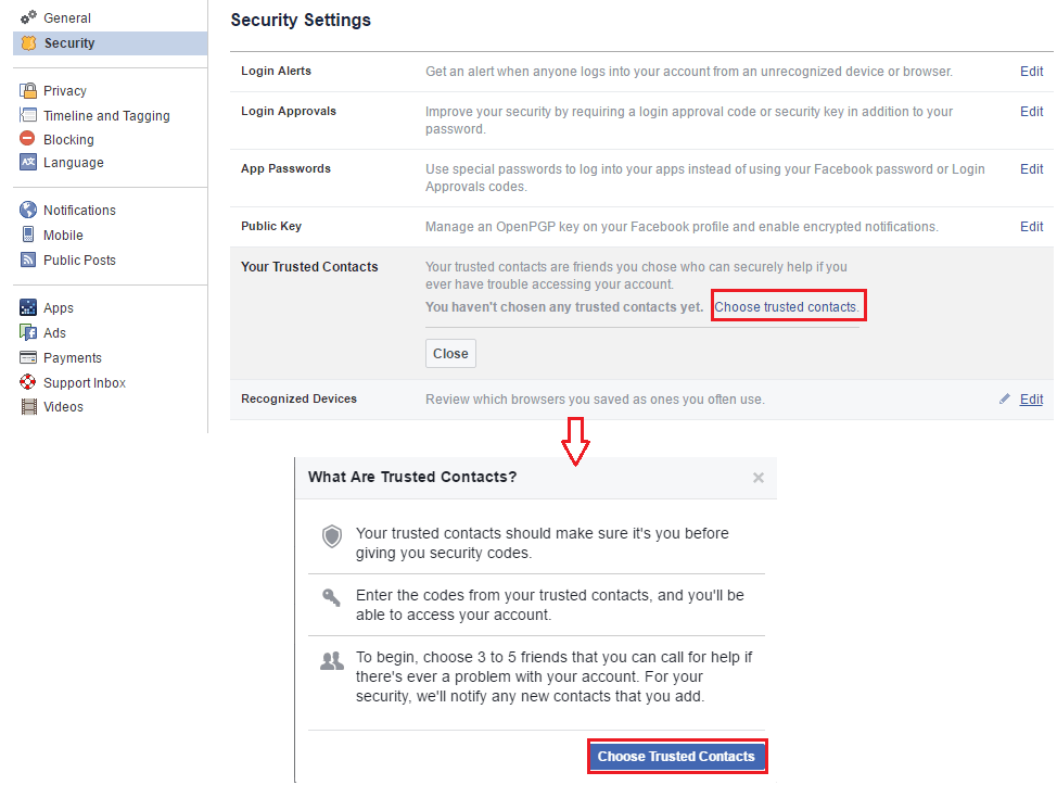Facebook Vertrouwde contacten