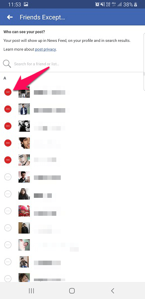 تطبيق Facebook - إخفاء المنشور عن أصدقاء معينين