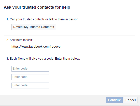 Contatti fidati di Facebook per proteggere l