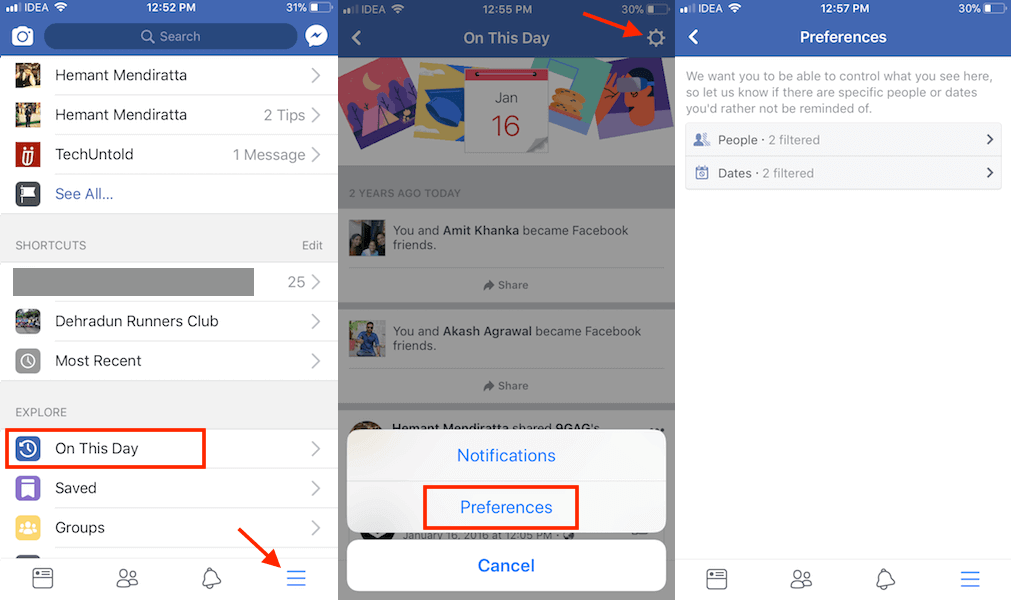 Filtre as memórias do Facebook usando o aplicativo